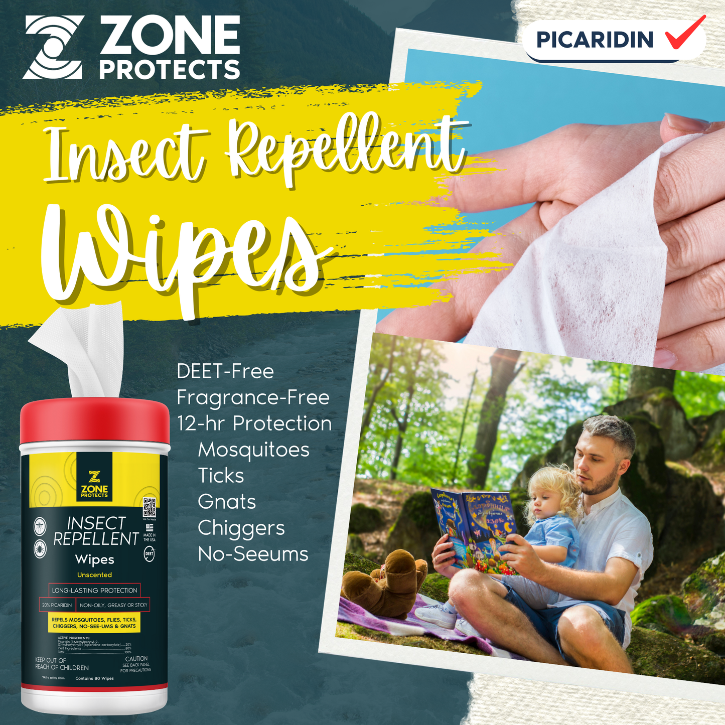Unscented Picaridin Wipes, 80-ct